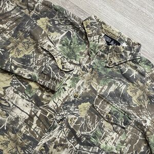 WFS Element Gear Shirt Mens XL Green Brown Camo Hunting Button Down Long Sleeve